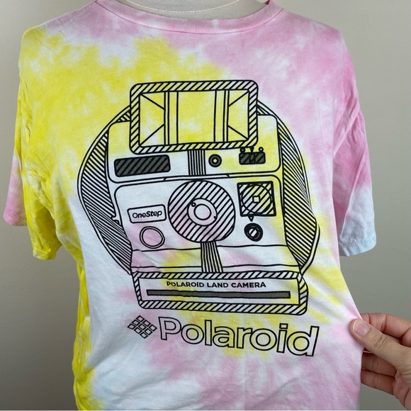 Polaroid Pink Yellow White Tie Dye Camera Short Sleeve Crop Top Women 3XL - Picture 2 of 6